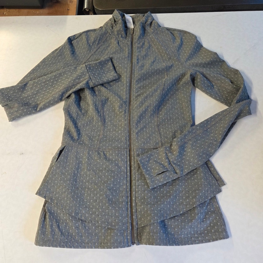 Pure + Good Peplum Full Zip Jacket XS Gray Polka Dot Athleisure Yoga‎ Excellent - Picture 3 of 8